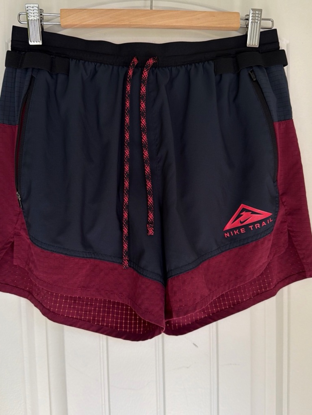 Nike Trail Two-Tone Running Shorts in Navy & Burgundy with Pink Accents